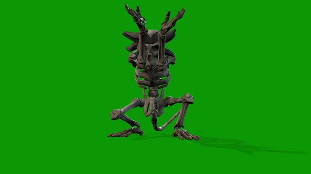 Monkey Skeleton Playing Scene 3D Rendering Animation On Green Screen