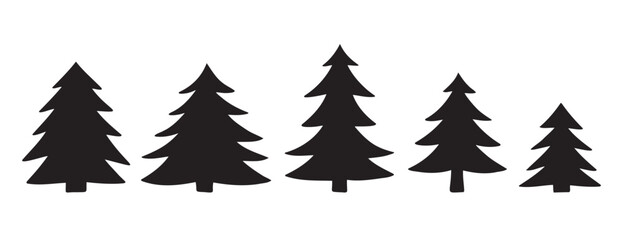 Obraz premium silhouette Christmas trees set. Hand drawn forest decorative element. Doodle silhouette trees for New Year and Christmas