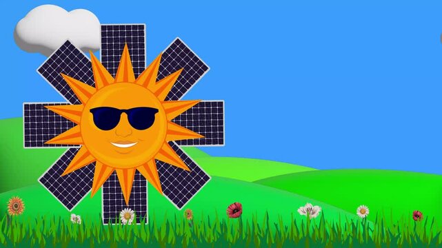 Funny cartoon image with a smiling ladybug wearing sunglasses