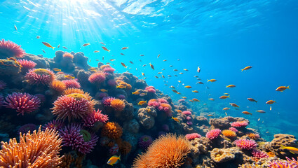 Obraz premium Vibrant Tropical Coral Reef Underwater Scene Colorful Fish and Coral