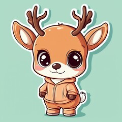 Fototapeta premium Adorable Animated Reindeer Character Illustration for Christmas Themed Design