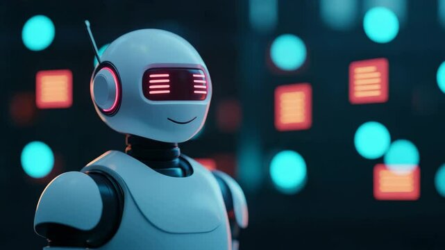 Chatbot or AI that assists in conversations or answering questions. Chatbot and message boxes in the background, communication technology concept. Smart assistant.