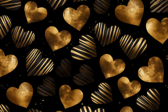 A seamless pattern vector of golden-striped hearts on a rich velvet-textured background