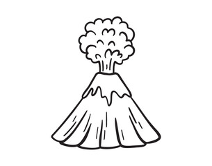 volcano doodle hand drawn icon. Outline drawing erupting volcano line clipart symbol