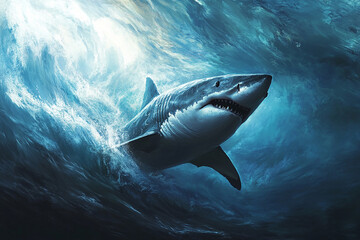 Naklejka premium shark swimming in the water