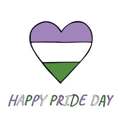 Colorful heart shape Genderqueer pride flag Happy pride day LGBTQIA community Pride Month Vector hand drawn doodle for posters, stickers, logo, cards