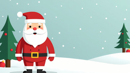 Santa Claus in a Winter Wonderland: A cheerful Santa Claus stands amidst a serene winter landscape, snowflakes gently falling, embodying the magic of Christmas.