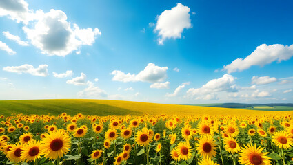 Serene Rolling Meadow of Sunflowers Under a Bright Blue Sky