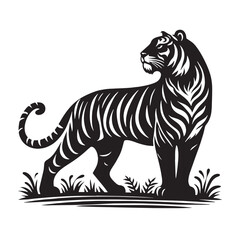 Dynamic tiger silhouette tailored for use in modern logos, branding, and marketing – tiger silhouette – tiger vector – tiger illustration – silhouette of tiger

