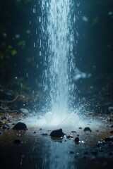Mysterious waterfall plunge in mist