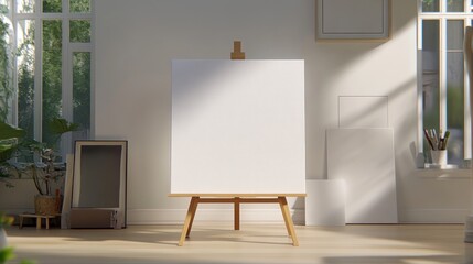 Blank Canvas in Sunlit Studio: Awaiting Inspiration