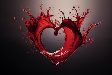 A splash of red wine forming the shape of a heart, symbolizing romance, passion, and fine dining