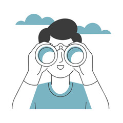 Man looking through binoculars in search of new ideas and future opportunities. Minimalist illustration.