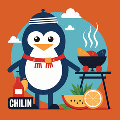 penguin on the barbecue