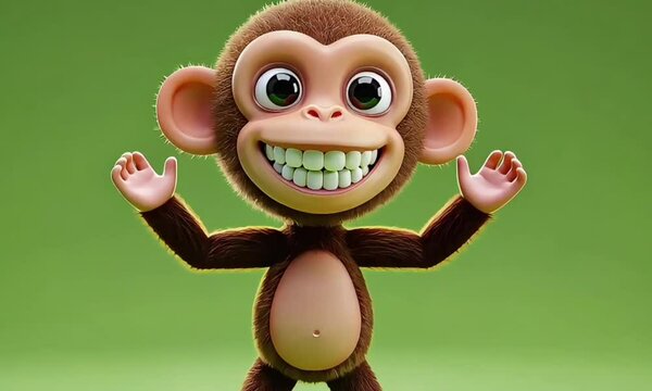 Cute Cartoon Monkey Against Green Background