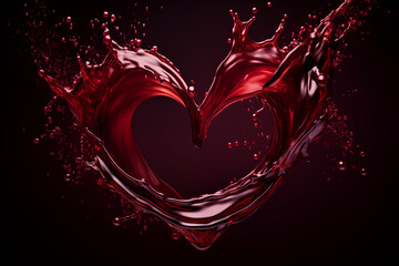 A dynamic splash of red wine forming the shape of a heart, symbolizing romance, passion, and fine dining