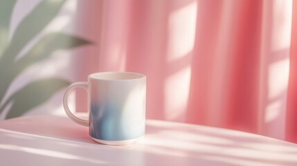 Obraz premium Blue and White Ombre Mug on Pink Table