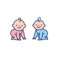 Icon of two happy babies crawling on a white background  