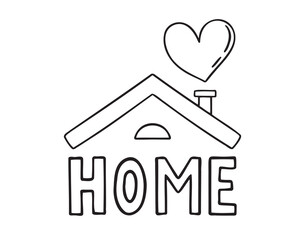 Home cute word emblem. Comfort, love home logo icon doodle hand drawn. drawing clipart symbol