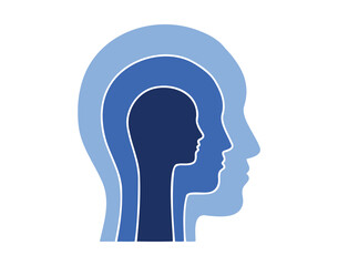 Human mind 3 personality parts. Three color parts in head silhouette with three layered profile. conscious, subconscious, and unconscious mind concept