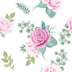 hand draw floral roses seamless pattern watercolor