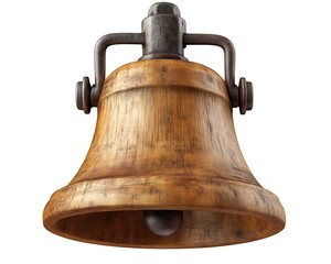 Fototapeta premium Rustic wooden bell with dark metal clapper and mount