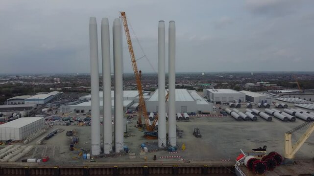 Drone. Green energy, wind turbine brade production site. Hull.UK