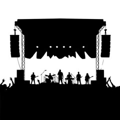 Obraz premium vector doodle illustration of a crowd rock concert festival