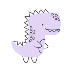 Cute Cartoon Dinosaur Illustration in Scandinavian style. Vector Illustration of a Smiling T-Rex. Cute dinosaur. Doodle style animal, shirt print, sticker. Hand drawn monster, animal, dino