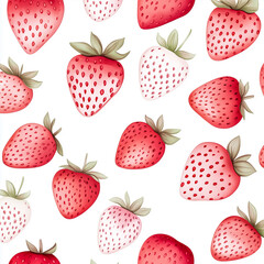 A vibrant pattern of fresh strawberries against a white background, showcasing their sweet appeal.