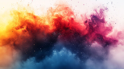 Abstract colorful cloud explosion in vibrant hues of orange, red, blue, and purple.