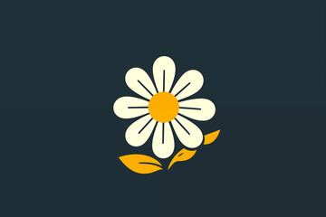 A stylized daisy flower head and leaf turned into a small icon or label element, minimal and modern.