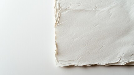 Obraz premium A sheet of rough, textured, off-white paper with torn edges lies on a flat, light surface.