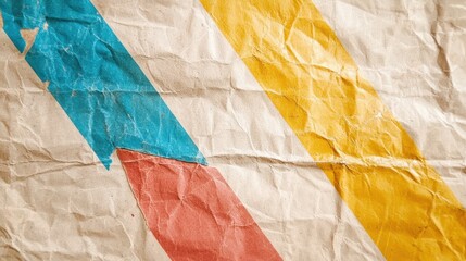 Colorful geometric lines on wrinkled, vintage paper create a retro, textured design.