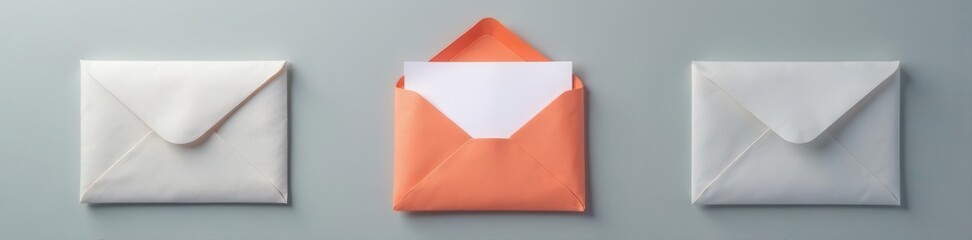 Nested envelopes; gray backdrop, crisp white inner envelope , photography, image