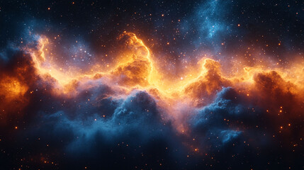 Fototapeta premium Fiery nebulae clouds swirling in space with cosmic energy.