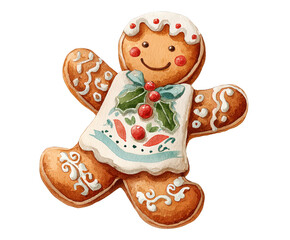 A whimsical gingerbread cookie is adorned with icing and festive decorations, perfect for holiday treats and seasonal baking inspiration.