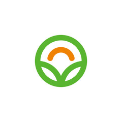 leaf sun simple circle natural colorful fun design logo vector