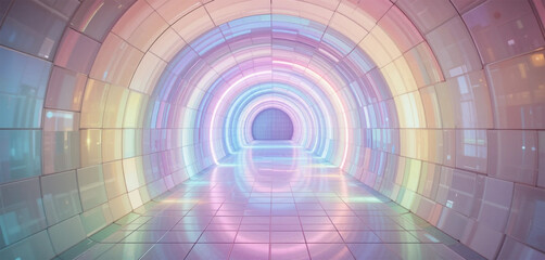 Pastel Rainbow Tunnel  Abstract Architecture  Futuristic Design  Bright Neon Lights  Color