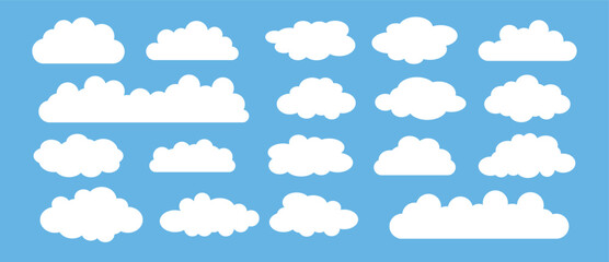 white cloud and blue sky vector set. cartoon clouds in flat design