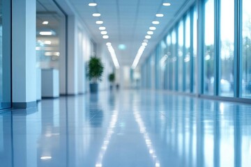 Walk Through Modern Hallway with Large Windows and Light Theme, Modern Interior