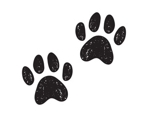 Dog paw or cat paw print textured silhouette icon doodle hand drawn. Dog paw or cat paw footprint drawing clipart symbol