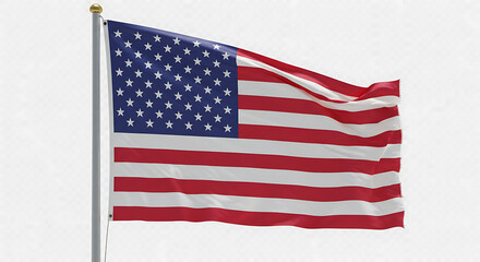 American flag waving on flagpole for patriotic themes, national holidays, and website content