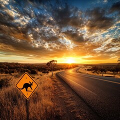 road sign at sunset