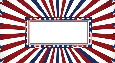 Patriotic Sunburst Background with Frame, perfect for American holidays, sales, and social media campaigns