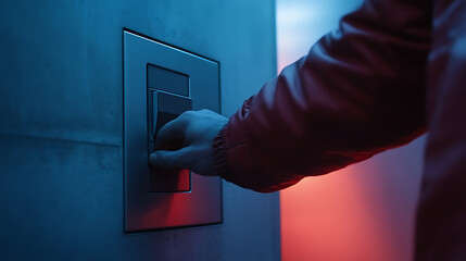 Hand Switching a Light in a Dimly Lit Room