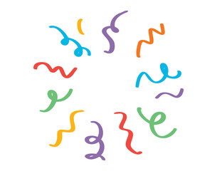 confetti clipart. colorful popping ribbon confetti. Simple confetti cartoon icon doodle hand drawn. Outline drawing confetti line clipart symbol