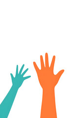 Obraz premium Colorful hands reaching upward on white background