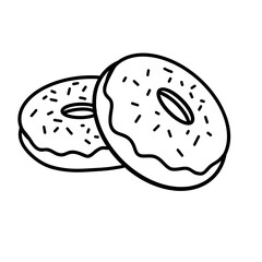 Donut Fast Food Icon Line Art Coloring Book Illustration for Restaurant Menu, Kids Activity, and Hand-Drawn Food Design