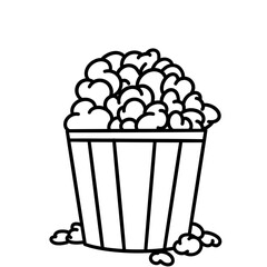 Popcorn Fast Food Icon Line Art Coloring Book Illustration for Restaurant Menu, Kids Activity, and Hand-Drawn Food Design